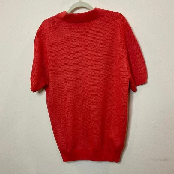 J. Crew Men's Red Short-sleeve cotton mesh-stitch johnny-collar sweater-polo NWT - Picture 6 of 7